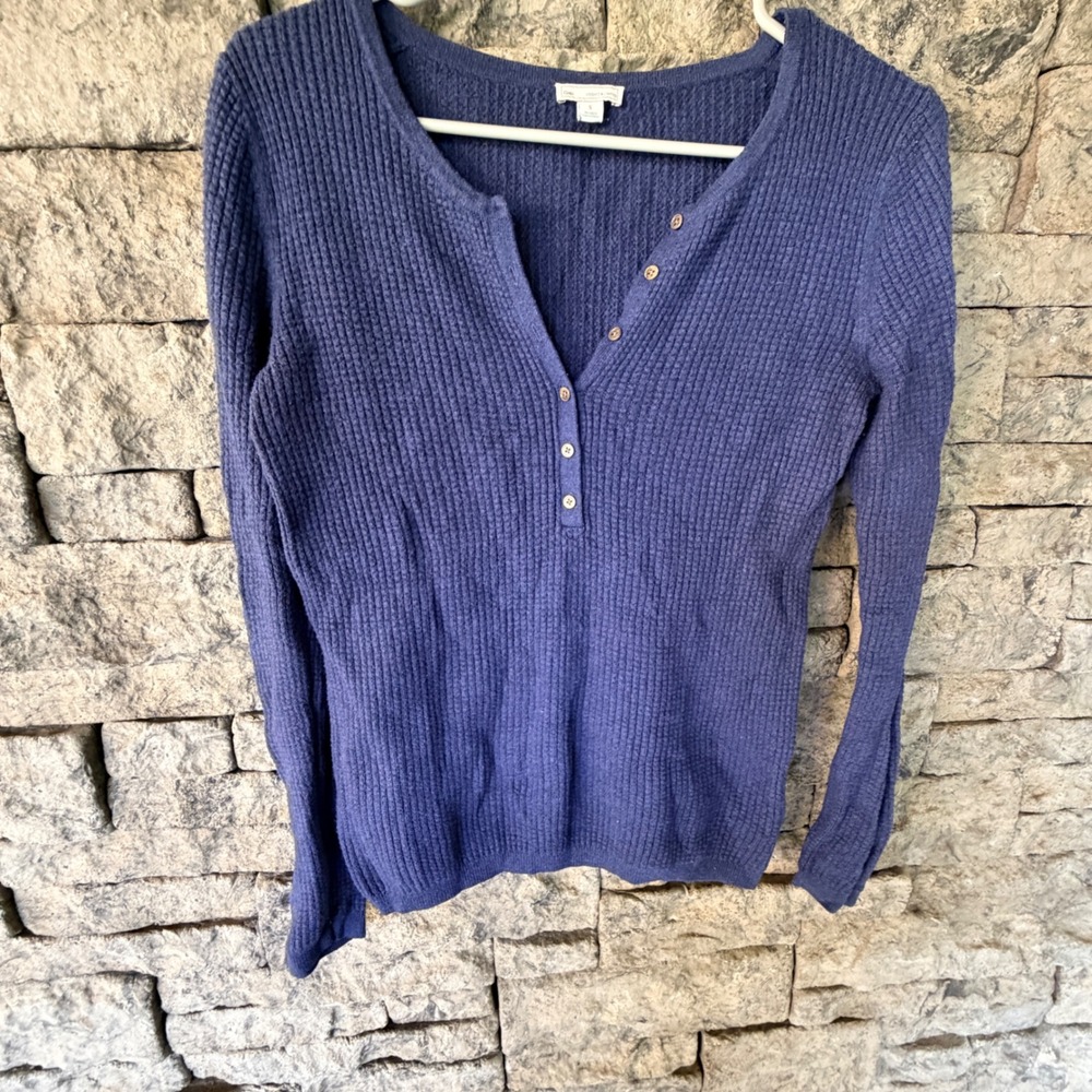 Y2K Gap Henley Women Small Blue Waffle Knit Wool Blend Indie Sleeze Elana Button